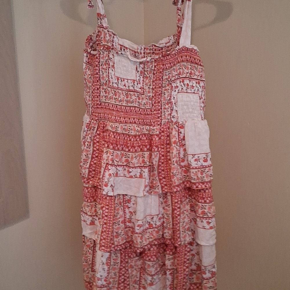 AEO Red and White Patchwork Tiered Sundress Size Medium